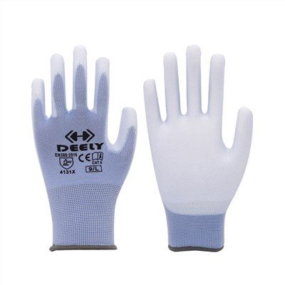 Açık Mavi Polyester Naylon PU Palmiye Kaplı Eldivenler
